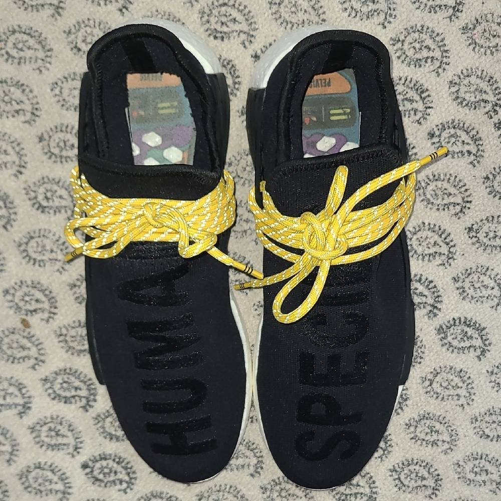 adidas Pharrell Wlliams Human Species Black Sneakers with Yellow Accents - Picture 4 of 9